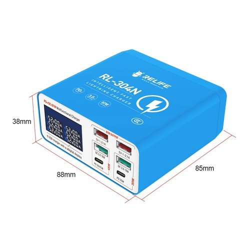 Мережевий зарядний пристрій RELIFE RL-304N, 87 Вт, Quick Charge, Power Delivery (PD), 6 портів Прев'ю 7