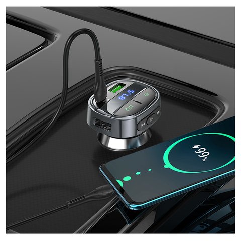 FM-трансмиттер Hoco E70, черный, с дисплеем, USB тип-C, USB тип-A, 2 порта, 30 Вт, Power Delivery (PD), 12-24 B, #6931474765246 Превью 2
