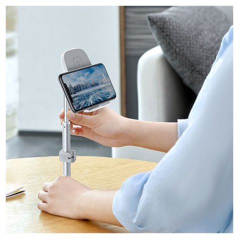 Soporte Baseus Literary Youth Desktop Bracket, de sobremesa, plateado, metal, con cargador inalámbrico, #SUWY-D0S Vista previa  2