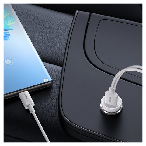 Автомобильное зарядное устройство Baseus CW01 Magnetic, белое, с кнопкой, c кабелем, 40 Вт, 1 порт, 12-24 B, #SUCX040002 Превью 2