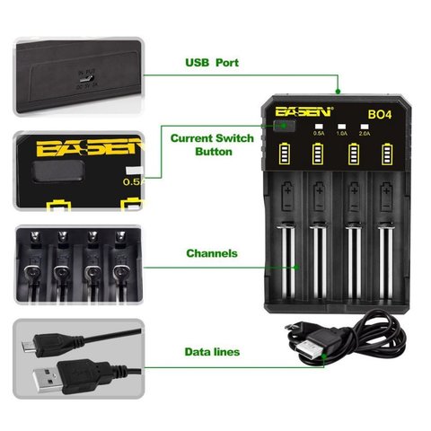 Зарядное устройство Basen BO-4, для Li-ion, Ni-Cd, Ni-MH аккумуляторов, вход 5V 2A Превью 3