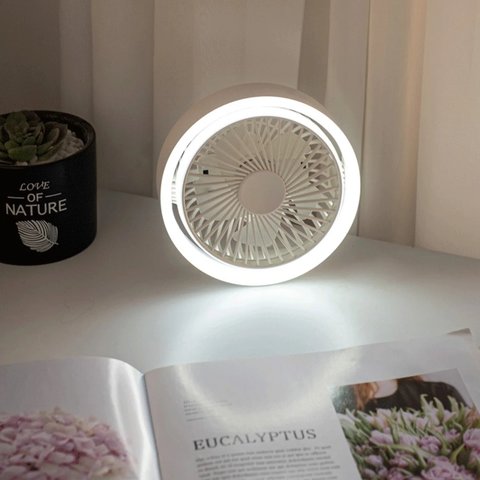 Вентилятор N601, белый, с лампой, с держателем, с аккумулятором, настольный, USB тип-C Превью 4